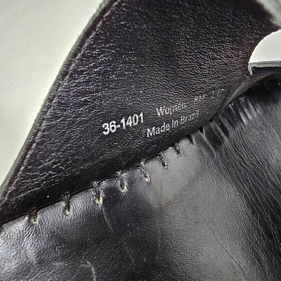 TRASK BLACK LEATHER SNAKE PRINT CARLI SLIDE BUCKLE SANDAL WOMENS SIZE 8 M - Picture 5 of 8